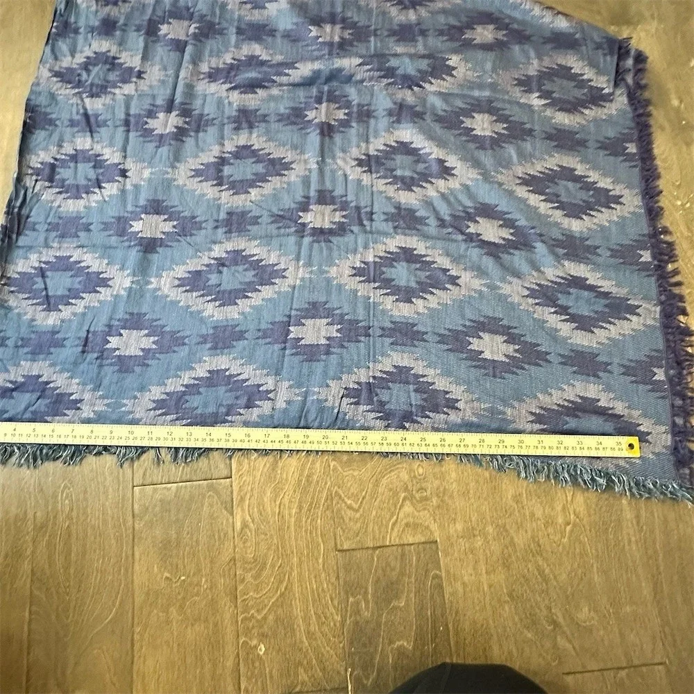 Unbranded Scarf Blue Geometric Ikat Fringe‎ Reversible